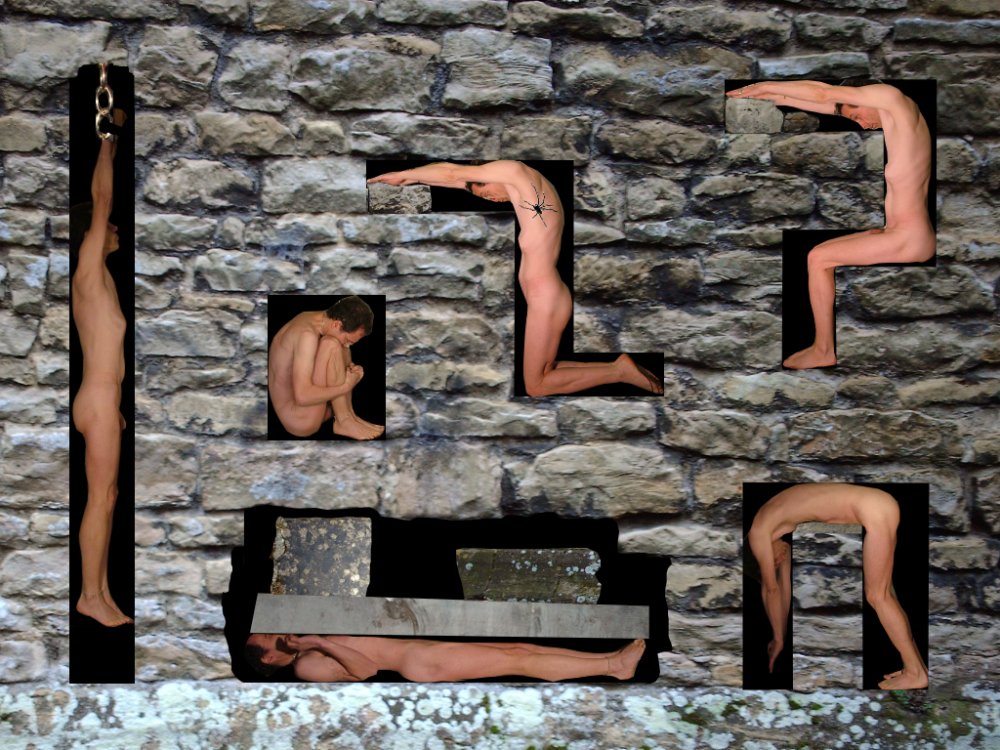 walled-in image: six
side-view nude images of nib squashed into cavities in a stone wall